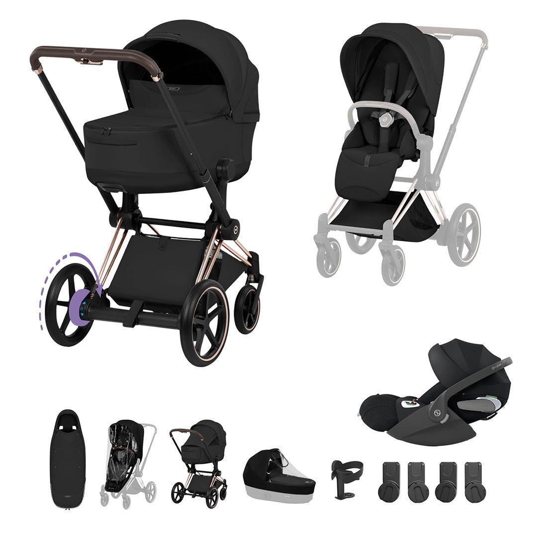 Cybex e-Priam Ultimate Accessory Bundle - Style Collection-Travel Systems-Sepia Black-Rose Gold | Natural Baby Shower