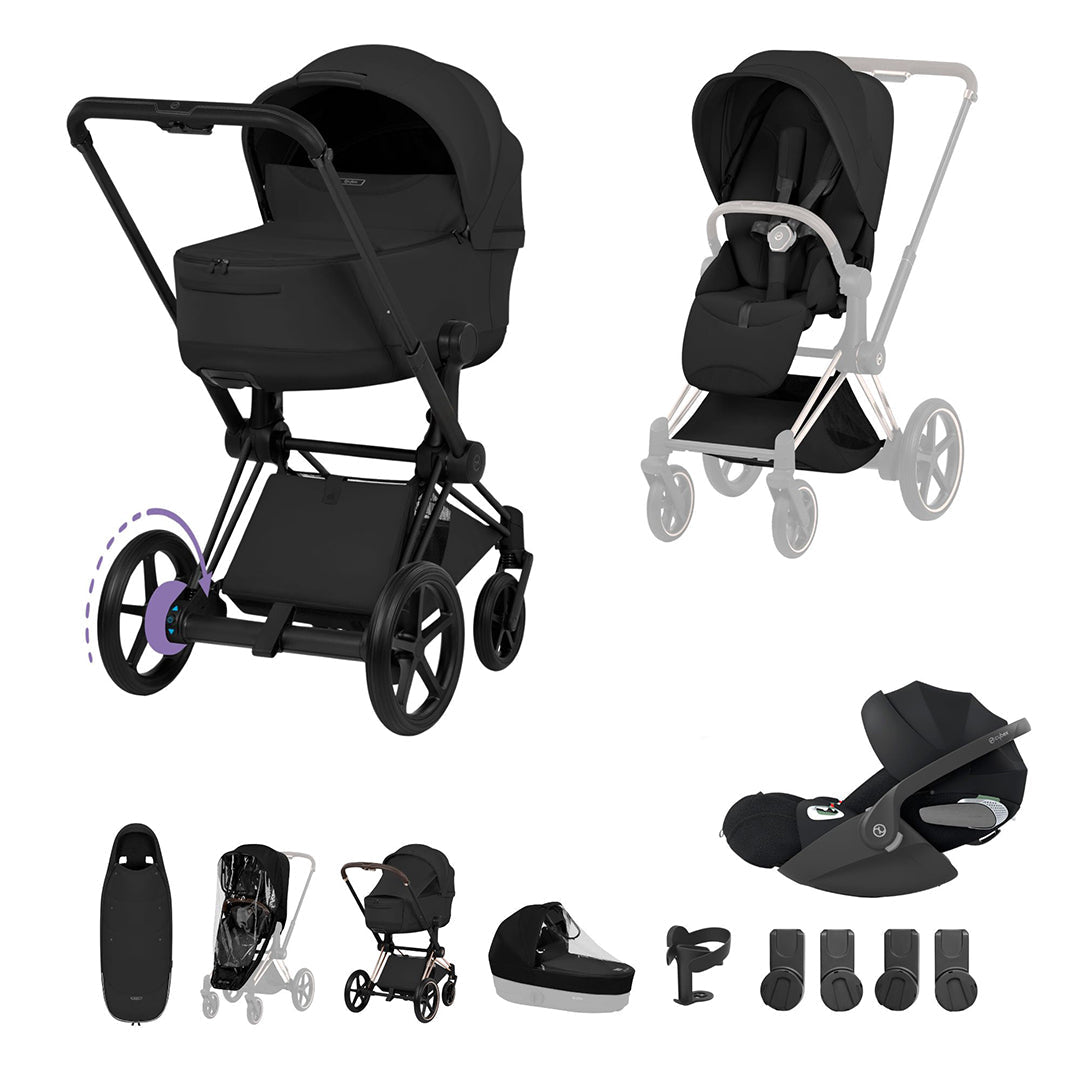 Cybex e-Priam Ultimate Accessory Bundle - Style Collection-Travel Systems-Sepia Black-Matt Black | Natural Baby Shower