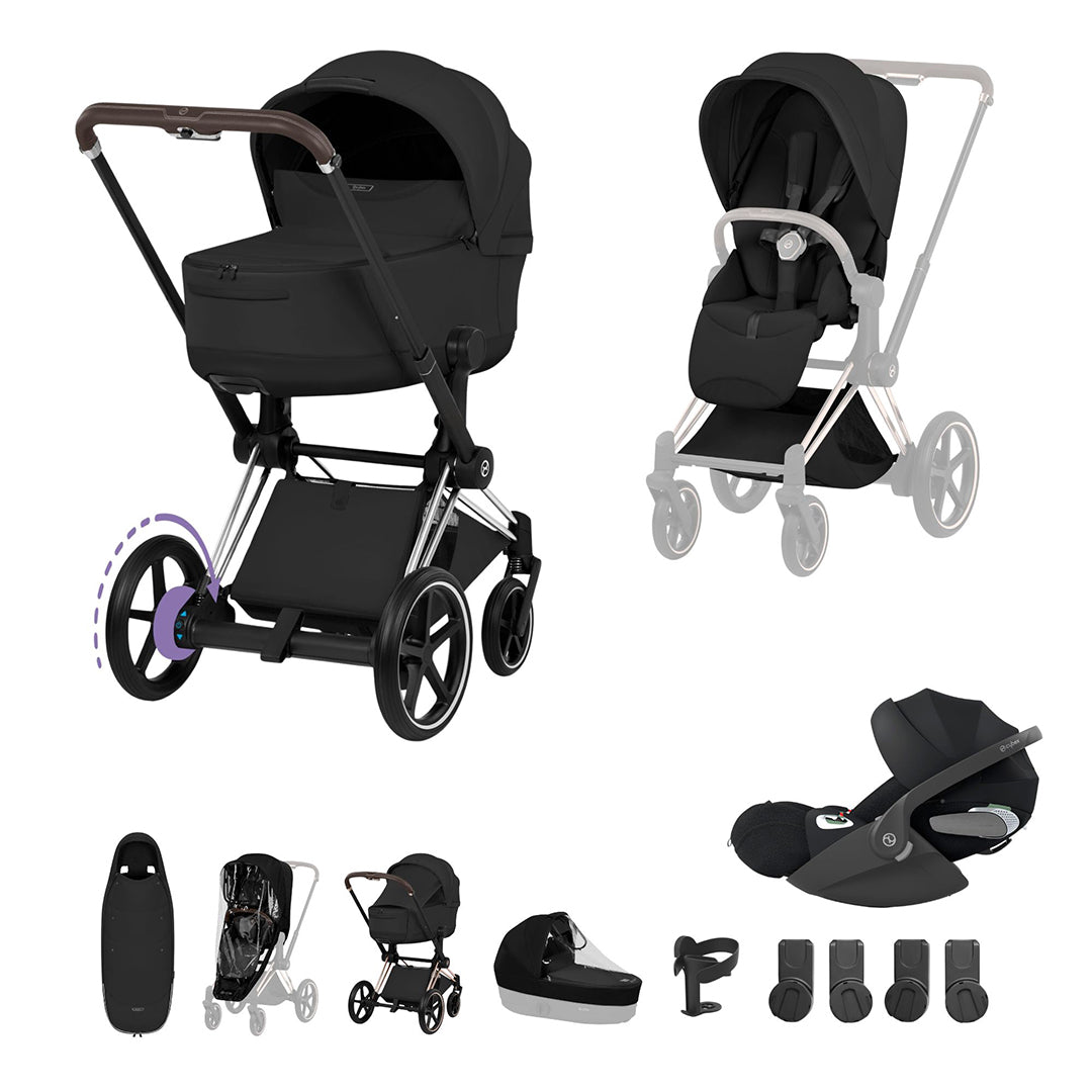 Cybex e-Priam Ultimate Accessory Bundle - Style Collection-Travel Systems-Sepia Black-Chrome Brown | Natural Baby Shower