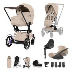 Cybex e-Priam Ultimate Accessory Bundle - Style Collection-Travel Systems-Cozy Beige-Rose Gold | Natural Baby Shower