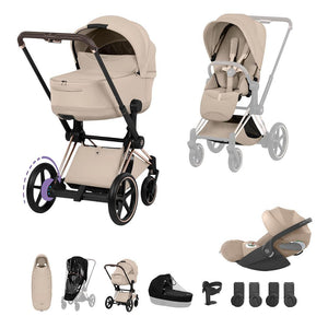 Cybex e-Priam Ultimate Accessory Bundle - Style Collection-Travel Systems-Cozy Beige-Rose Gold | Natural Baby Shower