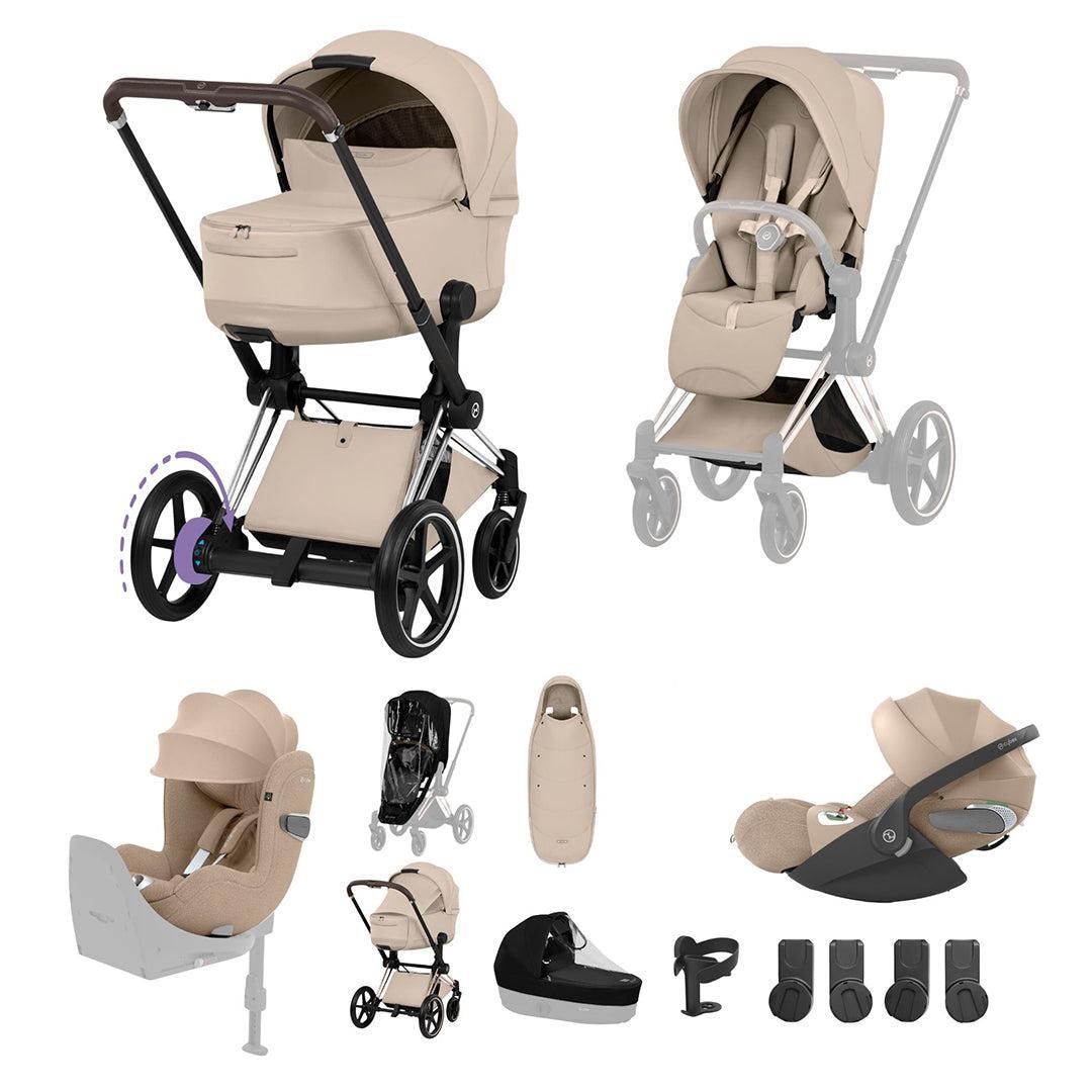 Cybex e-Priam Ultimate Birth & Beyond Bundle - Style Collection-Travel Systems-Cozy Beige-Chrome Brown | Natural Baby Shower