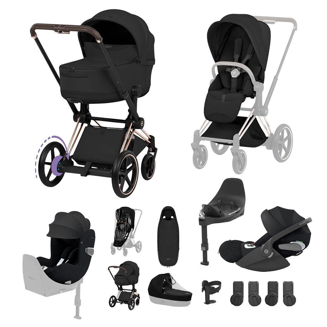 Cybex e-Priam Ultimate Birth & Beyond Bundle - Style Collection-Travel Systems-Sepia Black-Rose Gold | Natural Baby Shower