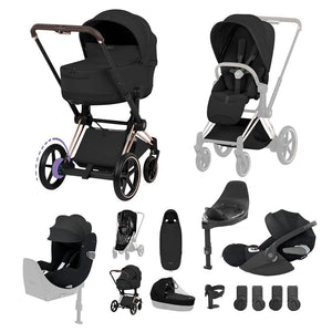 Cybex e-Priam Ultimate Birth & Beyond Bundle - Style Collection-Travel Systems-Sepia Black-Rose Gold | Natural Baby Shower