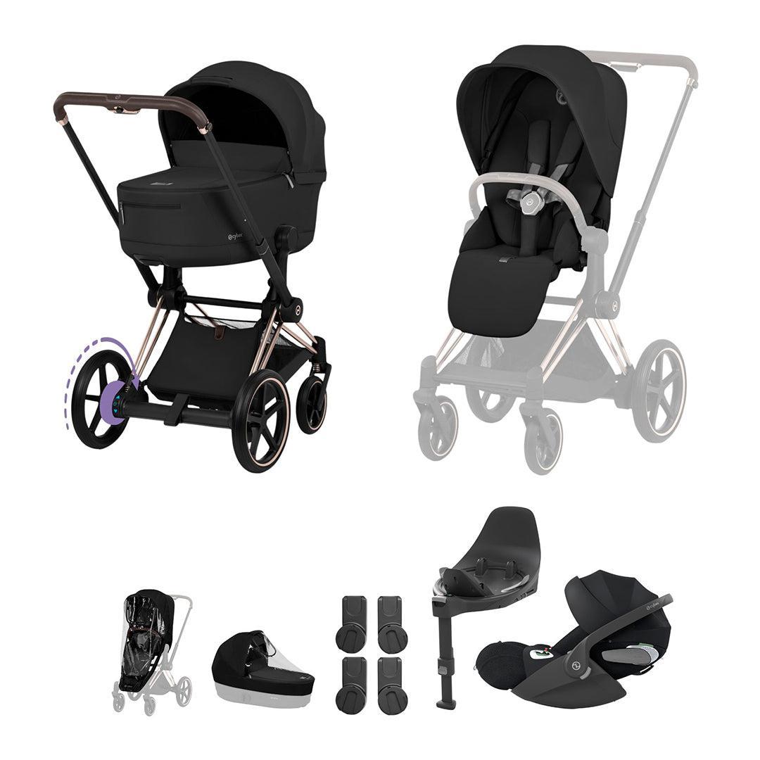 Cybex e-Priam Ultimate Bundle - Comfort Collection-Travel Systems-Sepia Black/Rose Gold-With Base | Natural Baby Shower