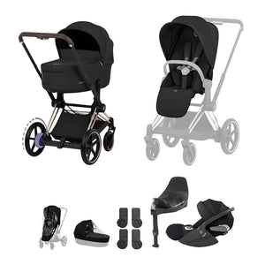Cybex e-Priam Ultimate Bundle - Comfort Collection-Travel Systems-Sepia Black/Rose Gold-With Base | Natural Baby Shower