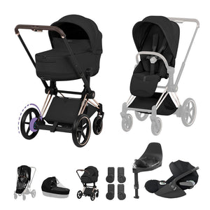 Cybex e-Priam Ultimate Bundle - Style Collection-Travel Systems-Sepia Black-Rose Gold | Natural Baby Shower