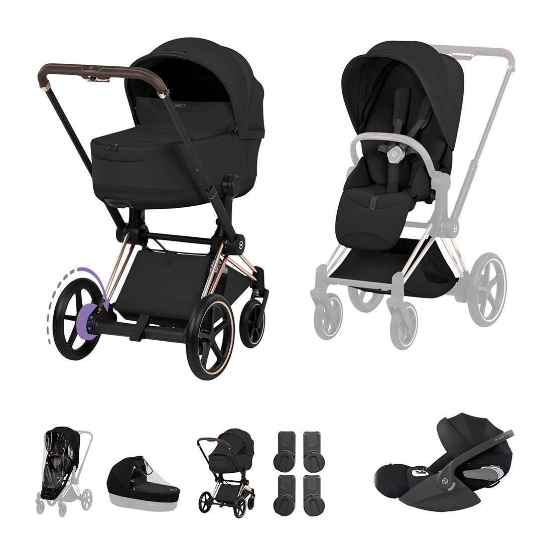 Cybex e-Priam Ultimate Bundle - Style Collection-Travel Systems-Sepia Black-Rose Gold | Natural Baby Shower