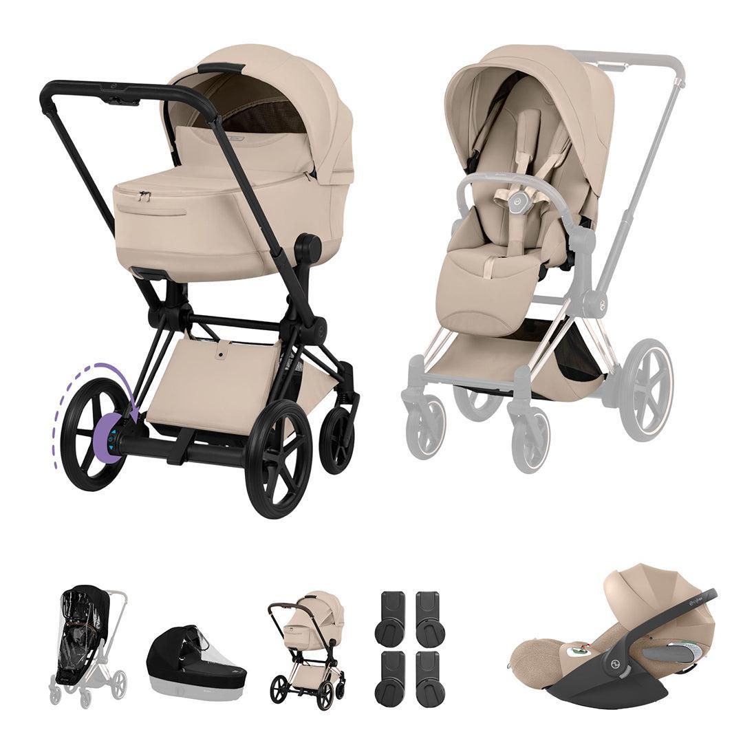 Cybex e-Priam Ultimate Bundle - Style Collection-Travel Systems-Cozy Beige-Matt Black | Natural Baby Shower
