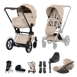 Cybex e-Priam Ultimate Bundle - Style Collection-Travel Systems-Cozy Beige-Rose Gold | Natural Baby Shower