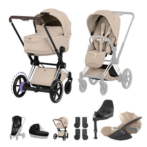 Cybex e-Priam Ultimate Bundle - Style Collection-Travel Systems-Cozy Beige-Chrome Brown | Natural Baby Shower