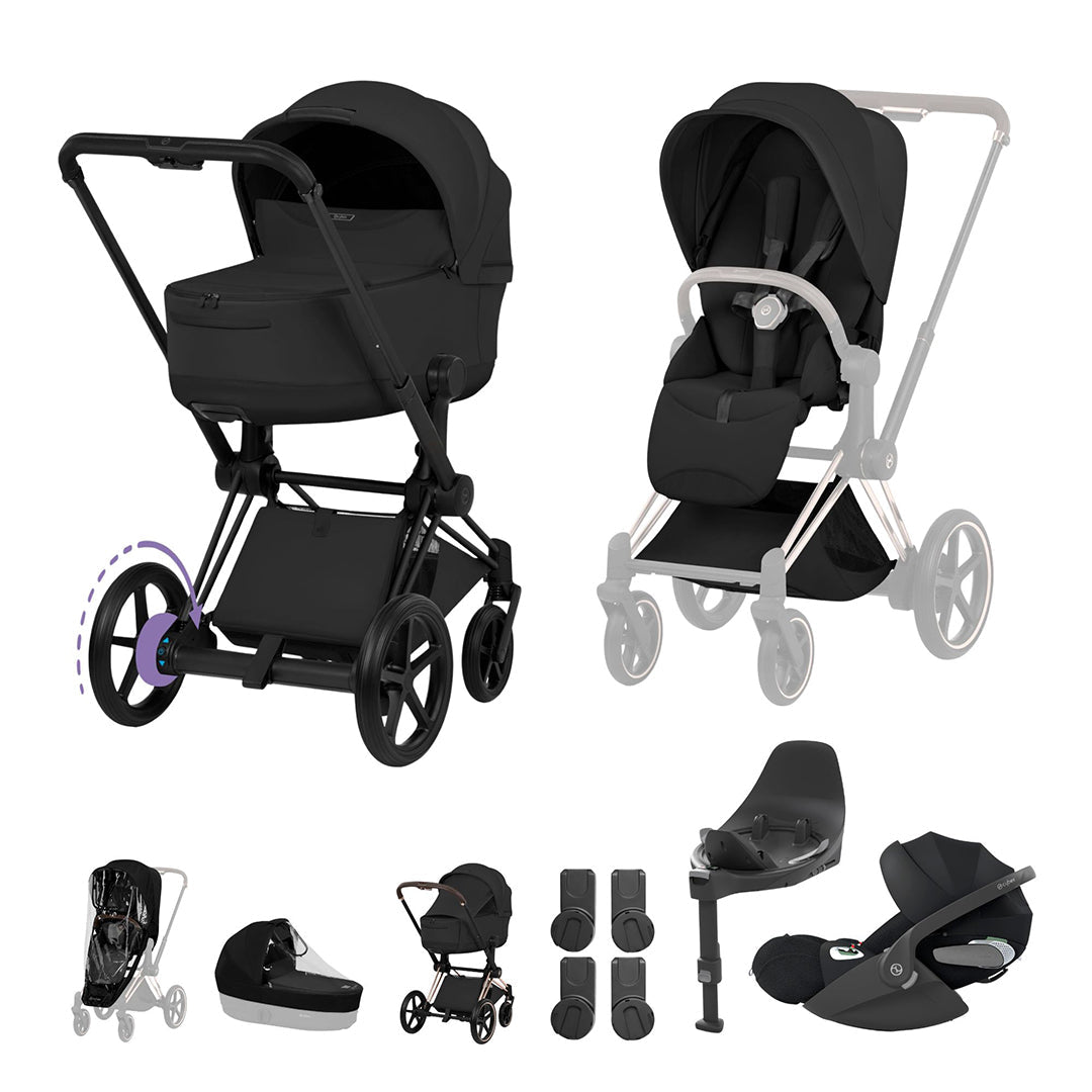 Cybex e-Priam Ultimate Bundle - Style Collection-Travel Systems-Sepia Black-Matt Black | Natural Baby Shower