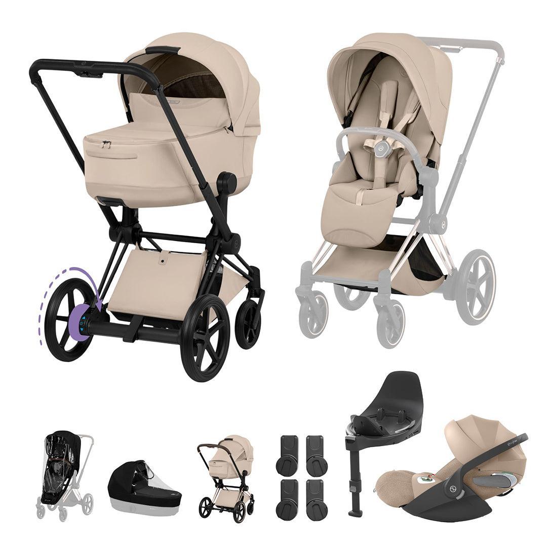Cybex e-Priam Ultimate Bundle - Style Collection-Travel Systems-Cozy Beige-Matt Black | Natural Baby Shower