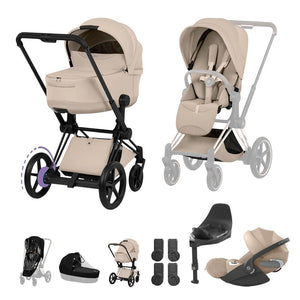 Cybex e-Priam Ultimate Bundle - Style Collection-Travel Systems-Cozy Beige-Matt Black | Natural Baby Shower