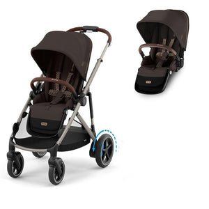 CYBEX e-Gazelle Twin Pushchair-Strollers-Chocolate Brown-With Seat Unit | Natural Baby Shower