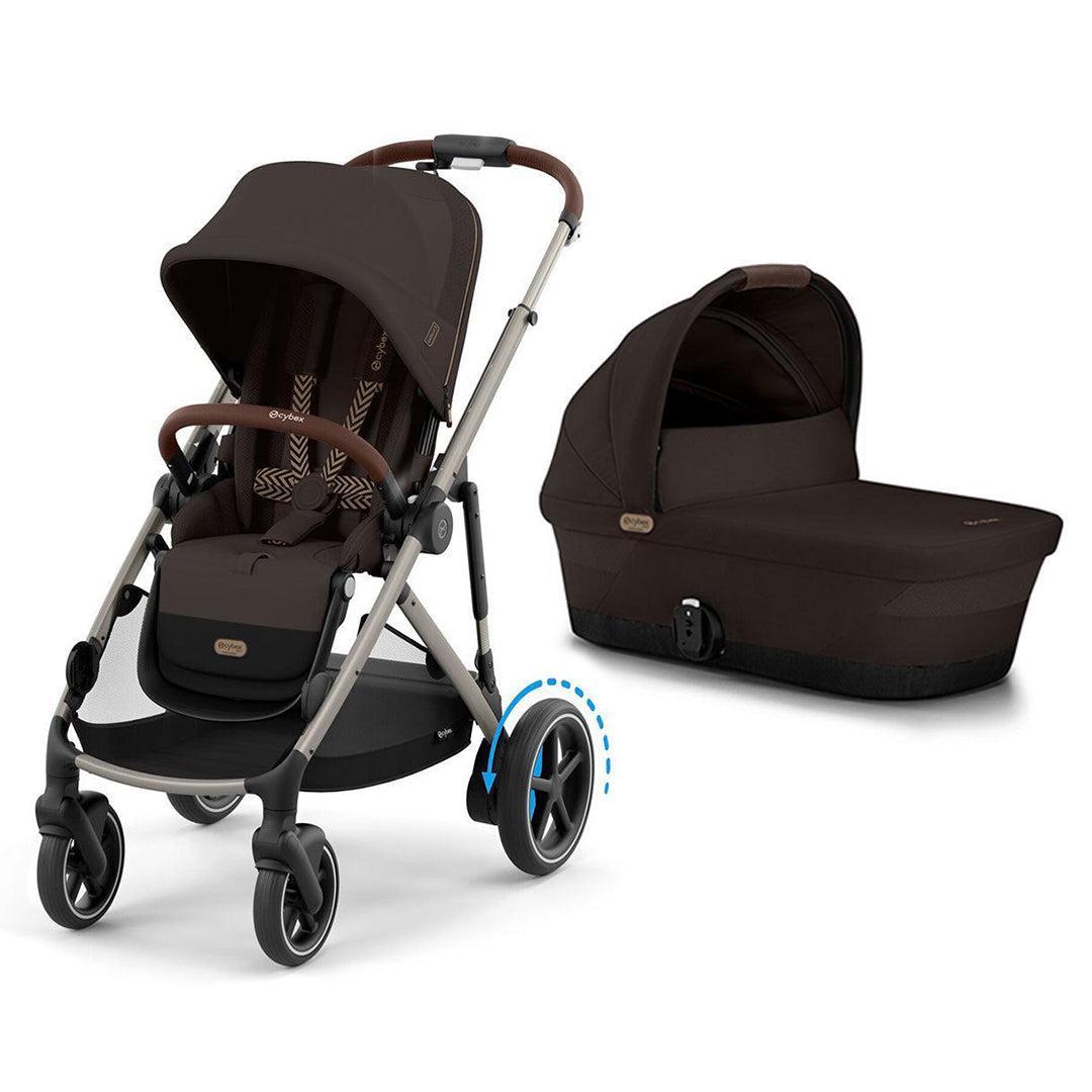 CYBEX e-Gazelle Double Pushchair-Strollers-Chocolate Brown-With Carrycot | Natural Baby Shower