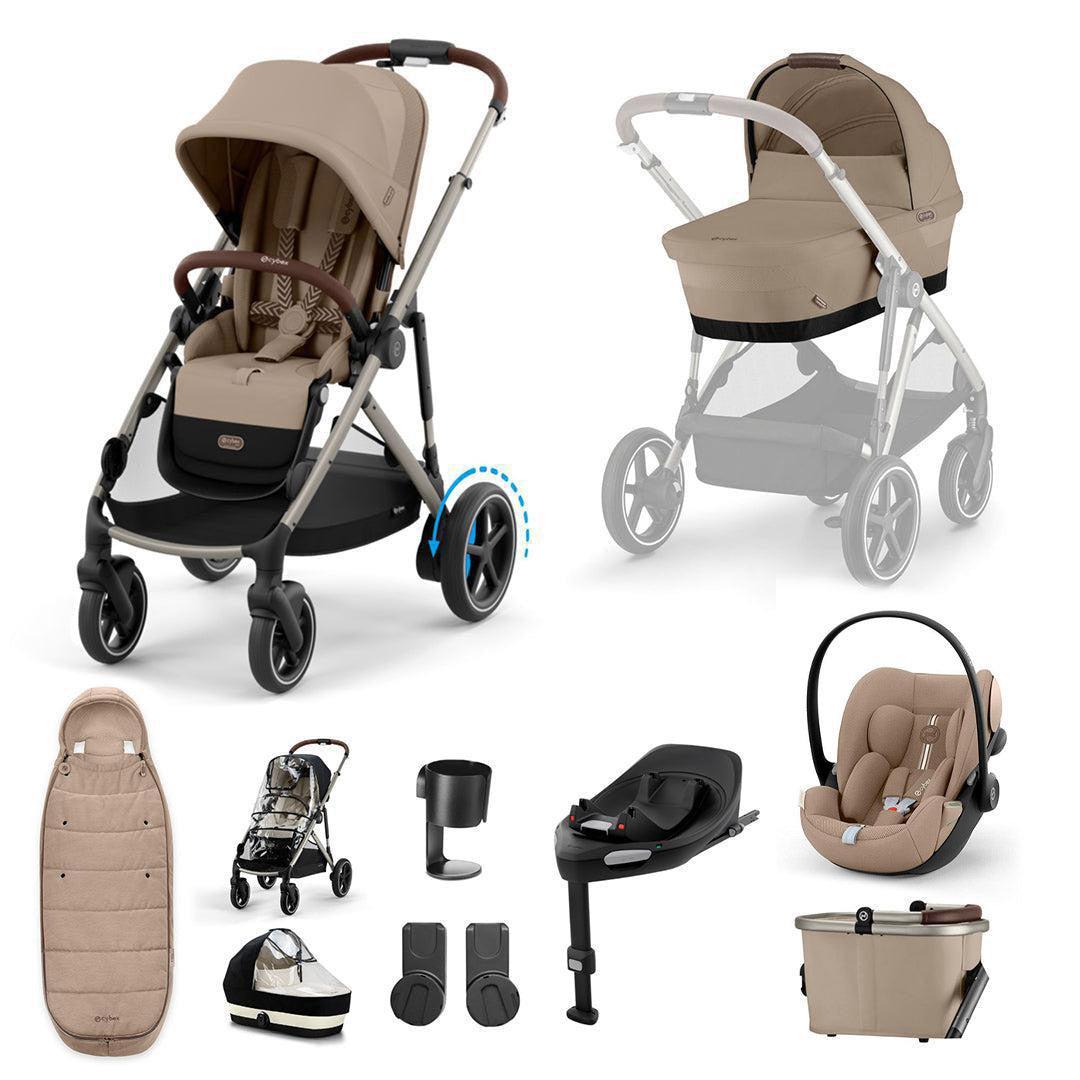 CYBEX e-Gazelle S + Cloud G Travel System-Travel Systems-Almond Beige-With Base | Natural Baby Shower