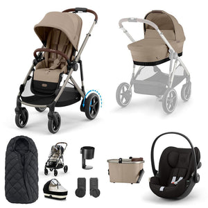 CYBEX e-Gazelle S + Cloud G Travel System-Travel Systems-Almond Beige/Black-No Base | Natural Baby Shower