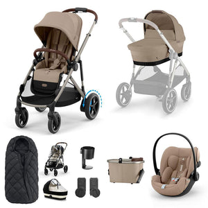 CYBEX e-Gazelle S + Cloud G Travel System-Travel Systems-Almond Beige-No Base | Natural Baby Shower
