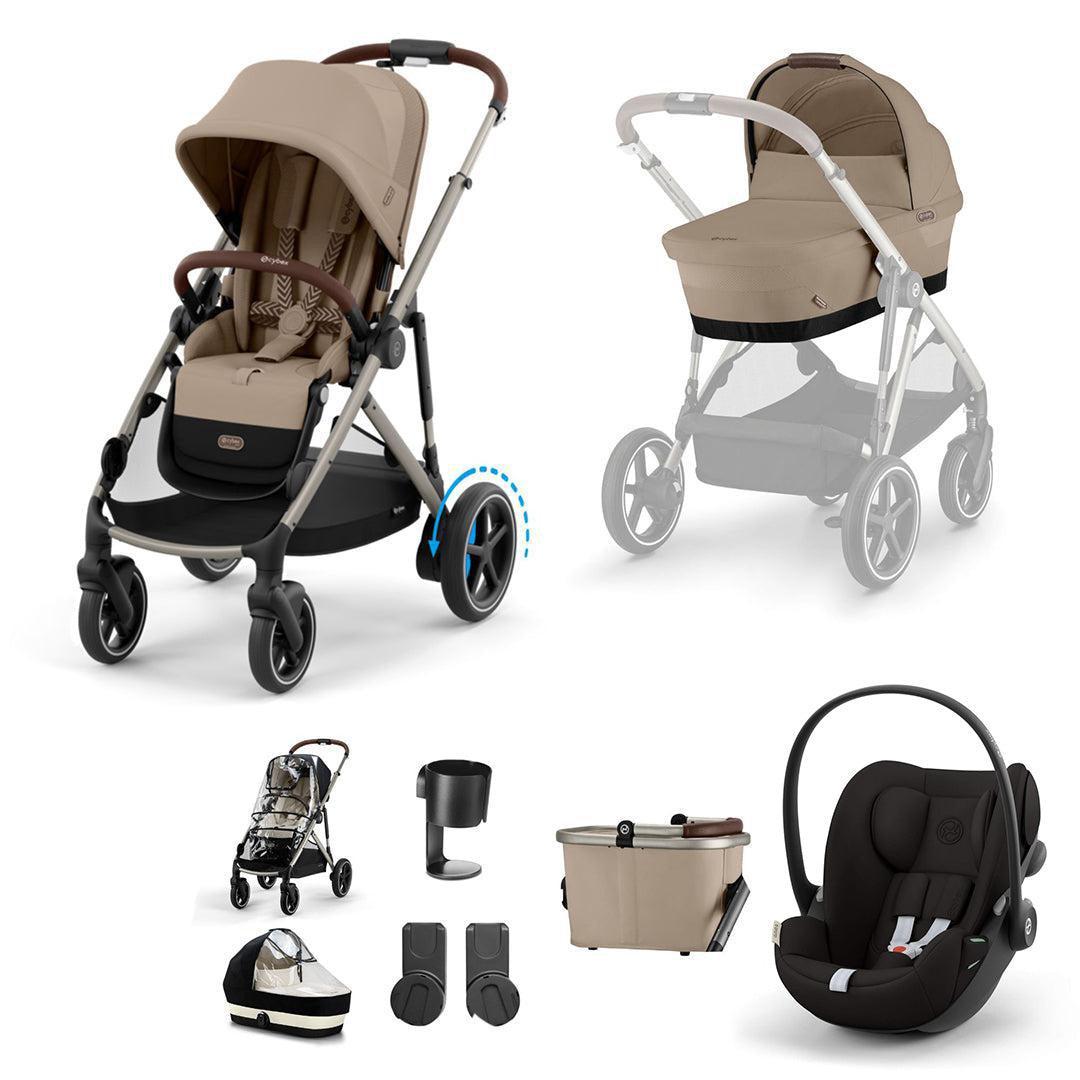 CYBEX e-Gazelle S + Cloud G Travel System-Travel Systems-Almond Beige/Black-No Base | Natural Baby Shower