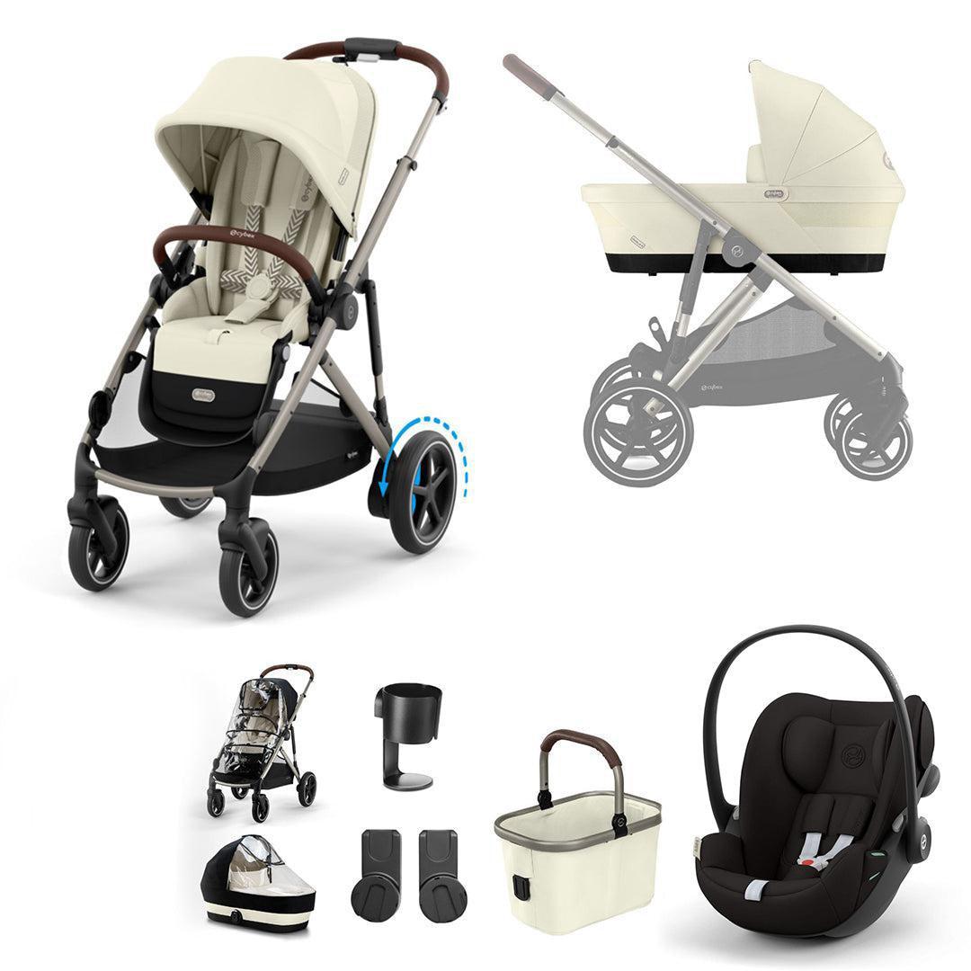 CYBEX e-Gazelle S + Cloud G Travel System-Travel Systems-Almond Beige-No Base | Natural Baby Shower