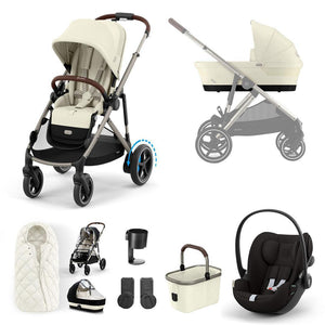 CYBEX e-Gazelle S + Cloud G Travel System-Travel Systems-Almond Beige-No Base | Natural Baby Shower
