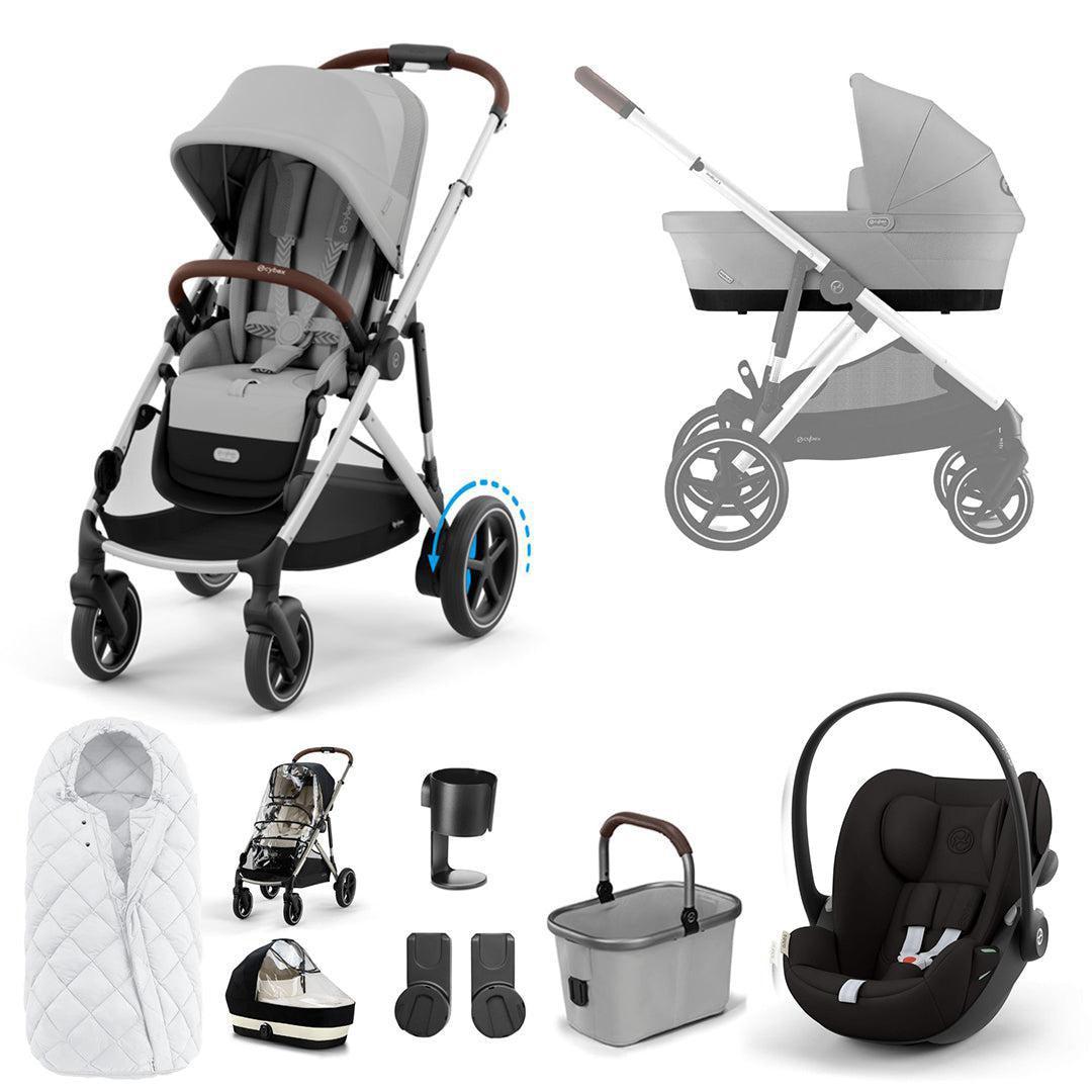 CYBEX e-Gazelle S + Cloud G Travel System-Travel Systems-Stone Grey-No Base | Natural Baby Shower