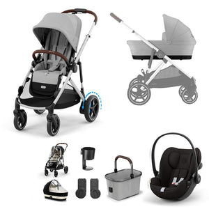 CYBEX e-Gazelle S + Cloud G Travel System-Travel Systems-Stone Grey-No Base | Natural Baby Shower