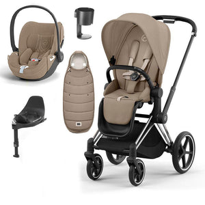 CYBEX Priam Cloud T Ultimate Travel System - Cozy Beige-Travel Systems-Chrome Black-None | Natural Baby Shower