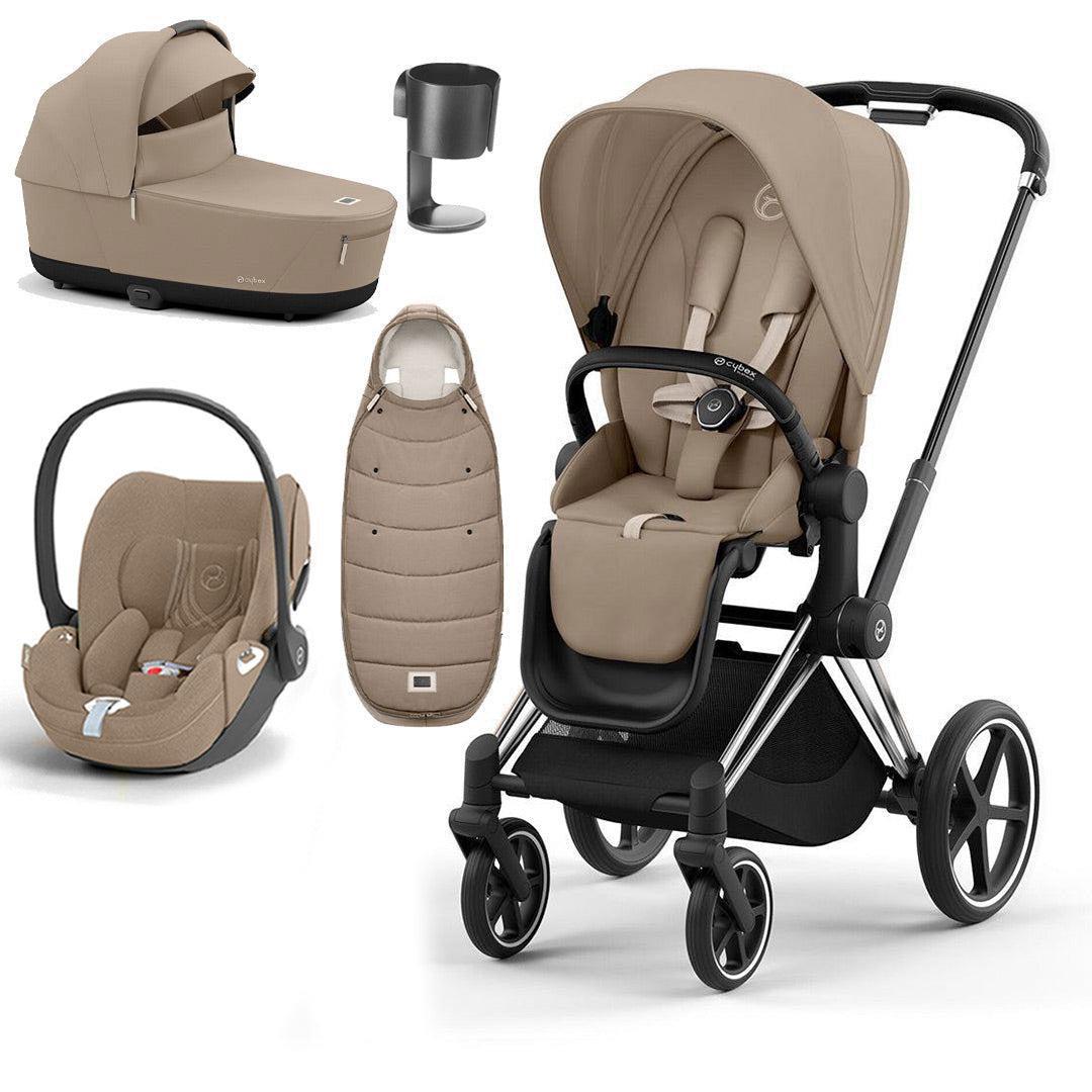 CYBEX Priam Cloud T Ultimate Travel System - Cozy Beige-Travel Systems-Chrome Black-Lux | Natural Baby Shower