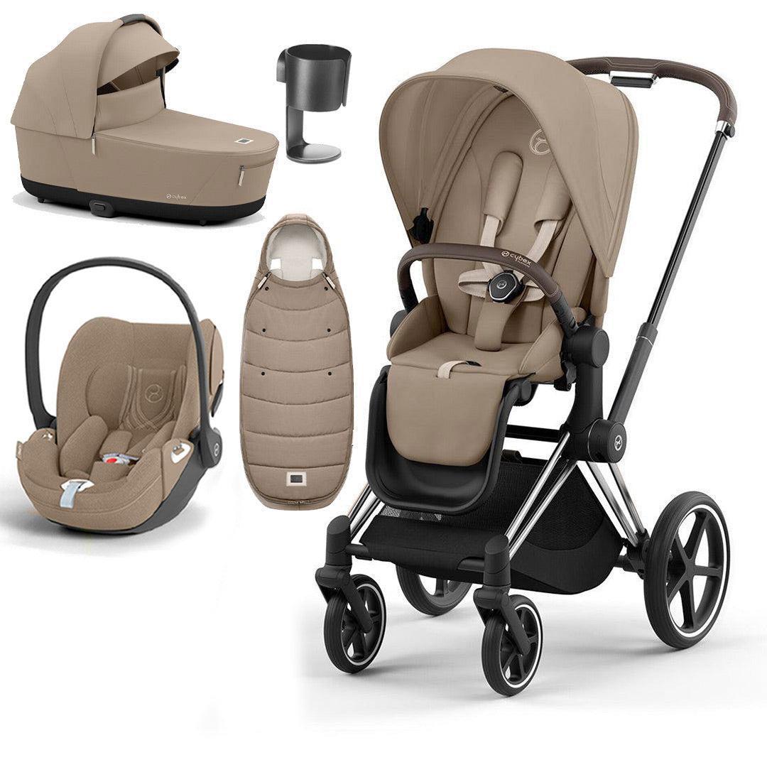 CYBEX Priam Cloud T Ultimate Travel System - Cozy Beige-Travel Systems-Chrome Brown-Lux | Natural Baby Shower