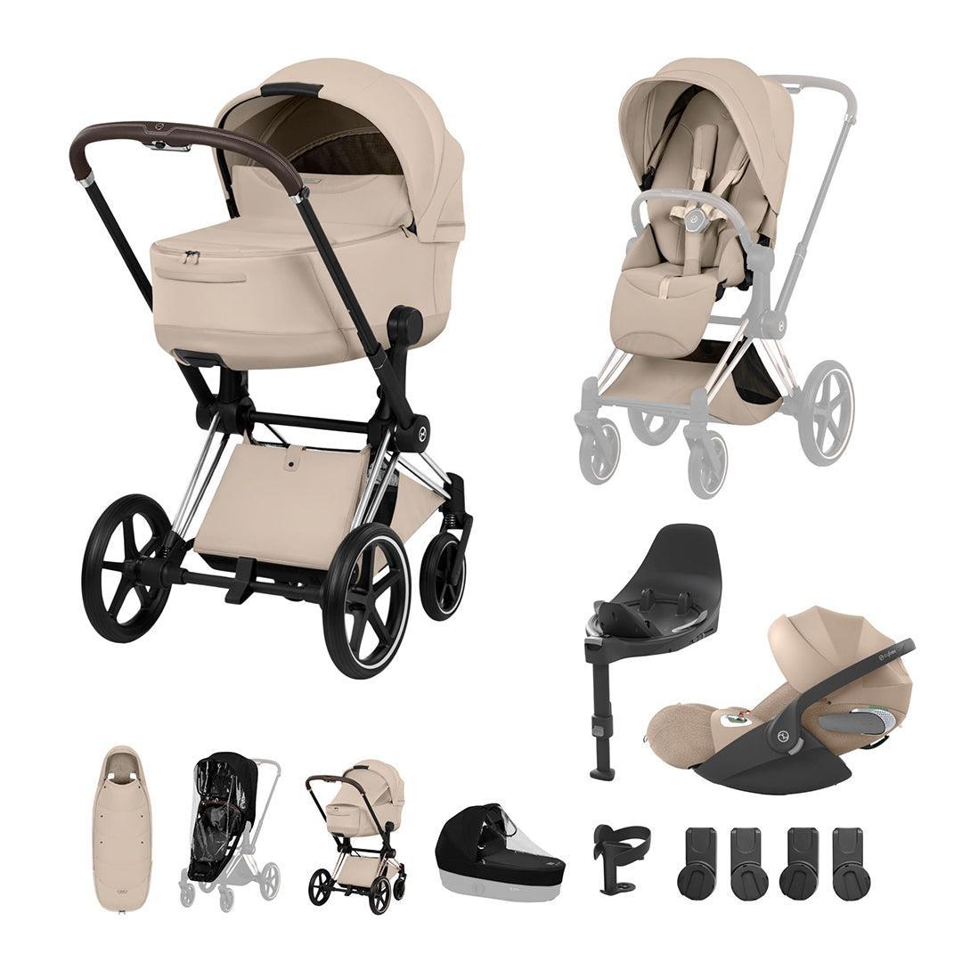 Cybex Priam Ultimate Accessory Bundle - Style Collection-Travel Systems-Cozy Beige-Chrome Brown | Natural Baby Shower