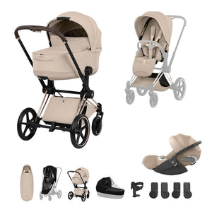 Cybex Priam Ultimate Accessory Bundle - Style Collection-Travel Systems-Cozy Beige-Rose Gold | Natural Baby Shower