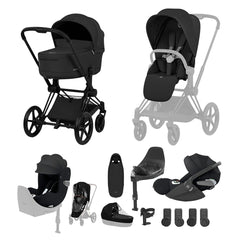 Cybex Priam Ultimate Birth & Beyond Bundle - Comfort Collection-Travel Systems-Sepia Black-With Base | Natural Baby Shower