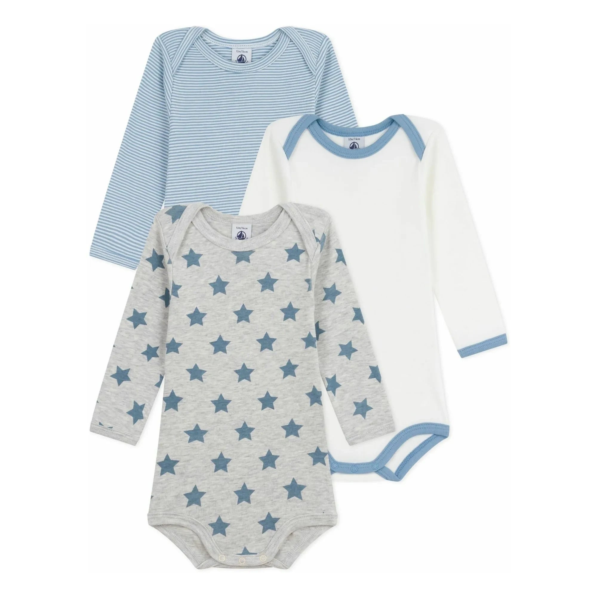 Petit Bateau - 3’lü Çizgili Body Seti | Mavi