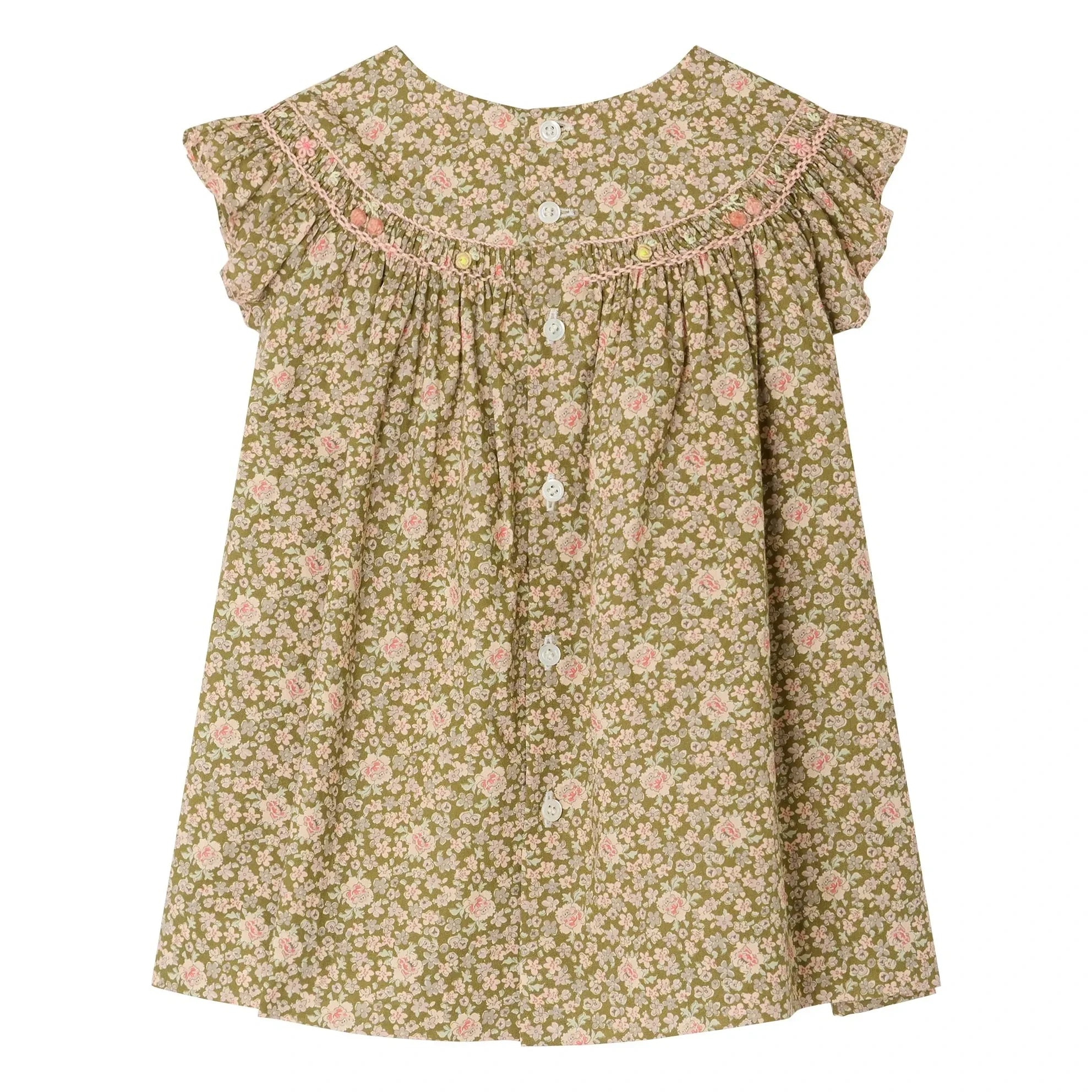 Bonpoint - Amantine Liberty Organik Pamuk Elbise | Yeşil