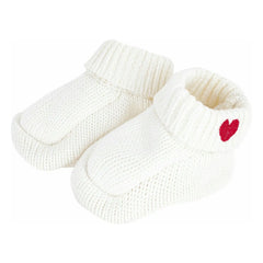 Petit Bateau - Organic Cotton Heart Knit Slippers | White