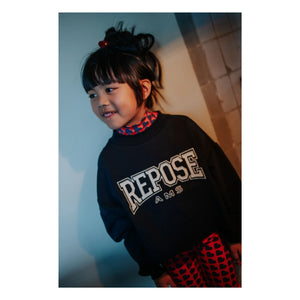 Repose AMS - Logo Organik Pamuklu Crop Top | Siyah