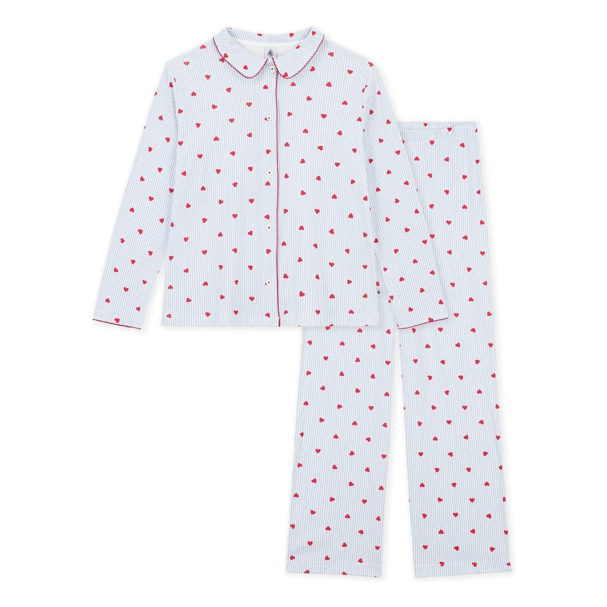 Petit Bateau - Kalp Desenli Organik Pamuk Pijama Gömleği | Mavi