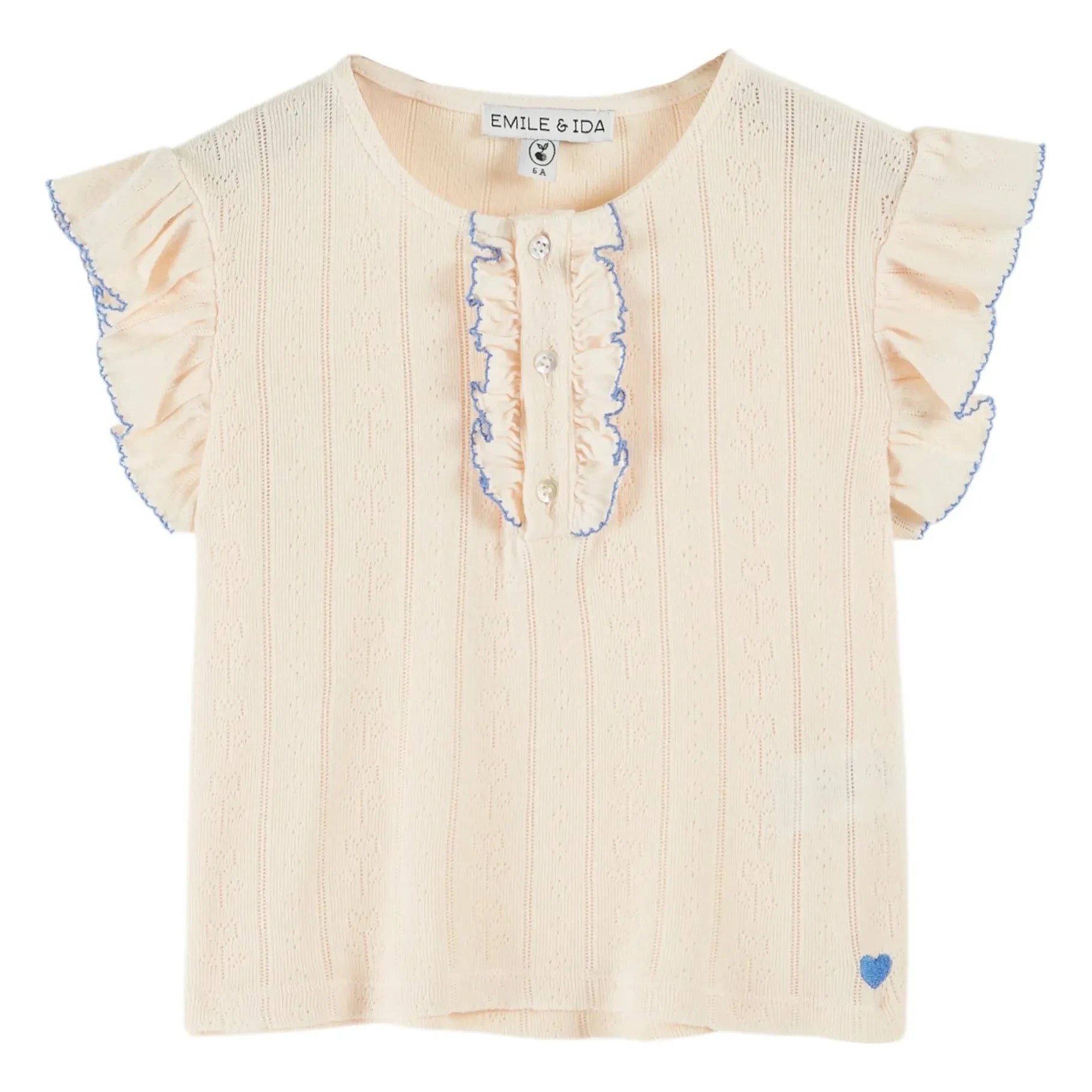 Emile et Ida - Pointelle Modal Ruffled T-Shirt | Cream