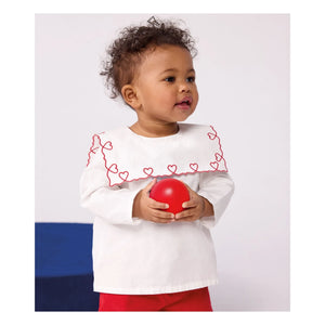 Petit Bateau - Wide Collar Poplin Organic Cotton Blouse | White