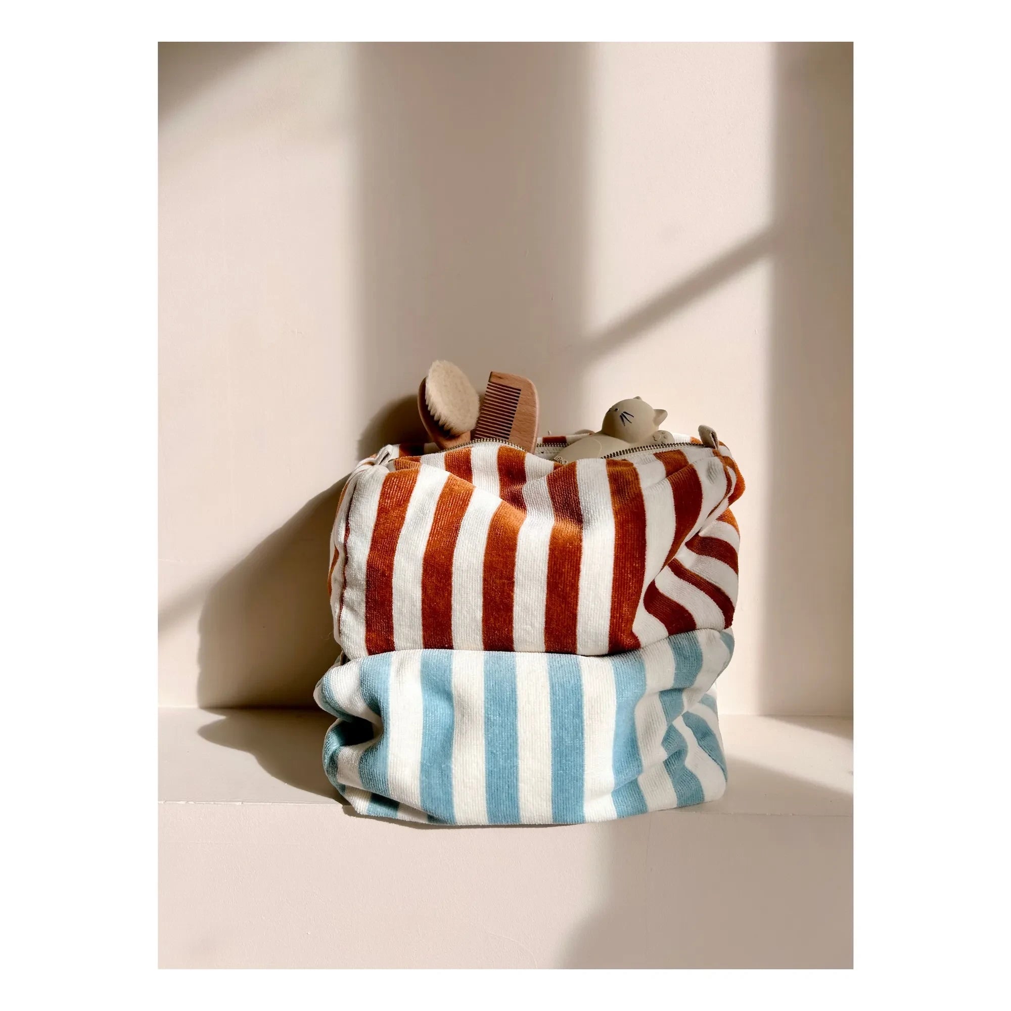Rose in April - Vic Striped Towel Fabric Toiletry Bag | Light Blue