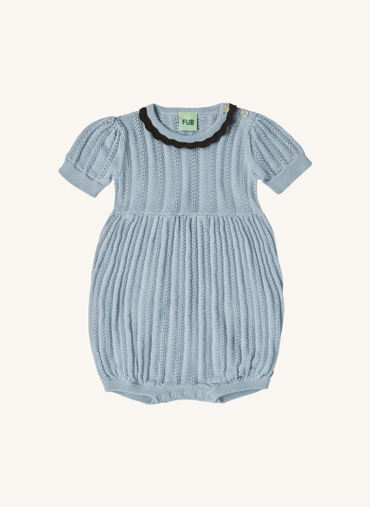 FUB - Extra Thin Knitted Pointelle Organic Cotton Romper | Light Blue