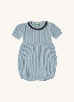 FUB - Extra Thin Knitted Pointelle Organic Cotton Romper | Light Blue