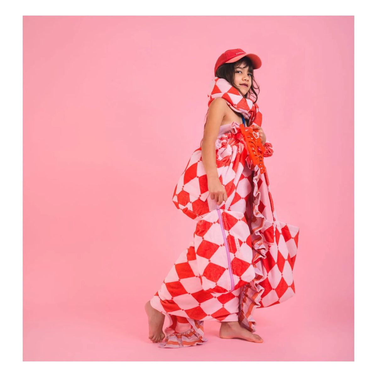 Jera Mini - Pink | Losanges Terrycloth Pocket Backpack