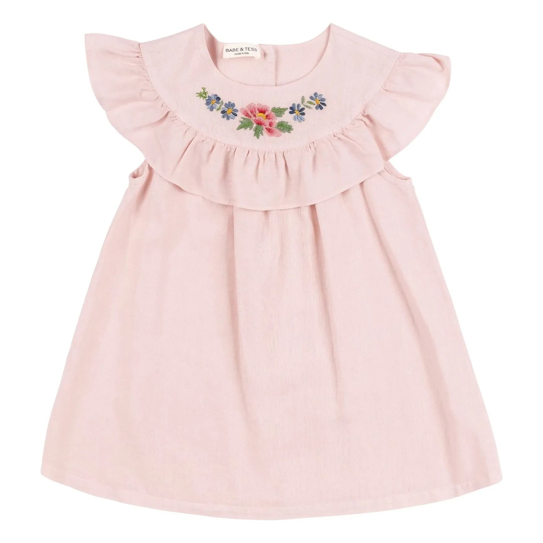 Babe & Tess - Cécile Linen Embroidered Dress | Powder pink