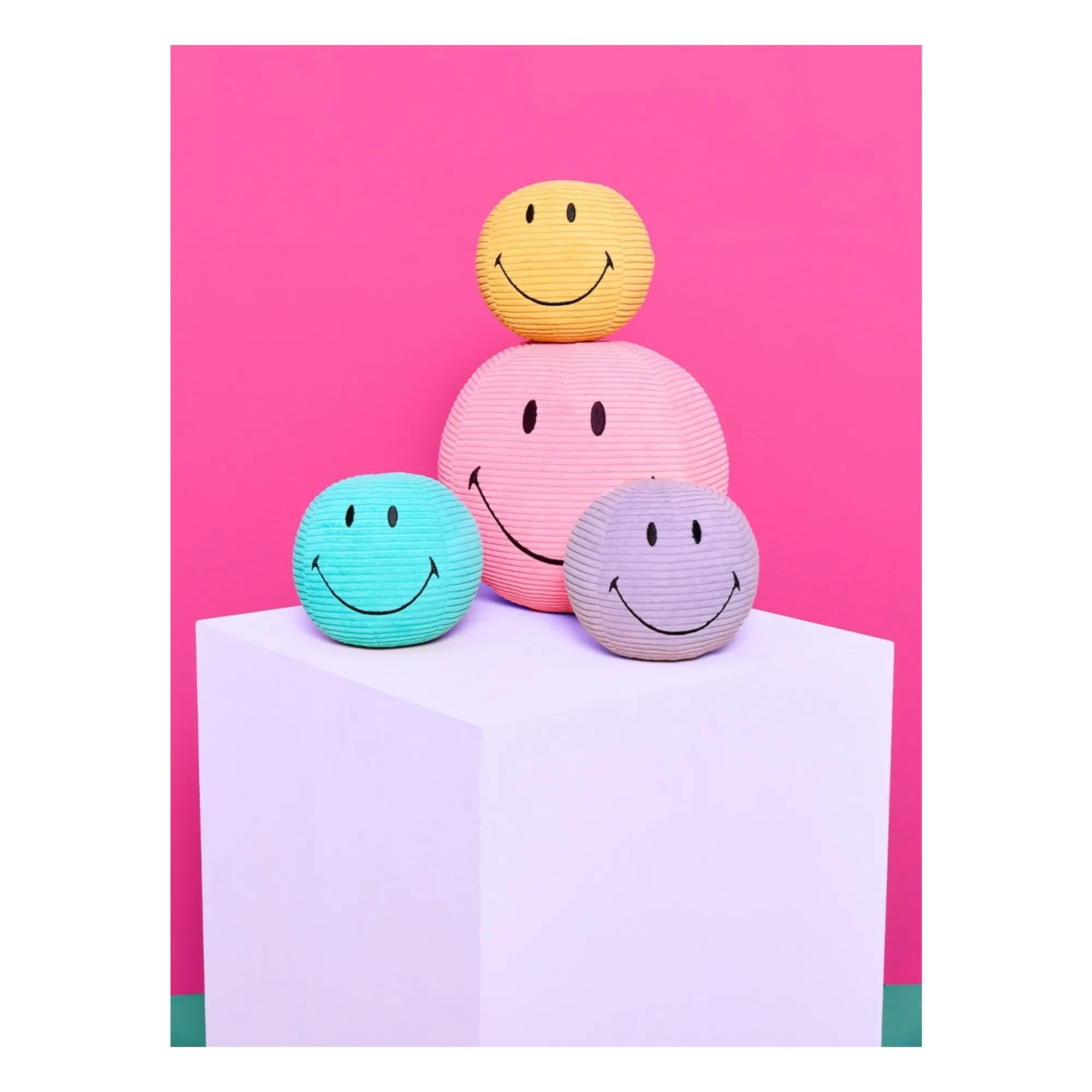Bon Ton Toys - SMILEY - Velvet-like Ribbed Fabric Smiley Plush | Yellow