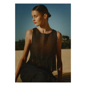 Vanessa Sposi - Linen Fringed Top | Black