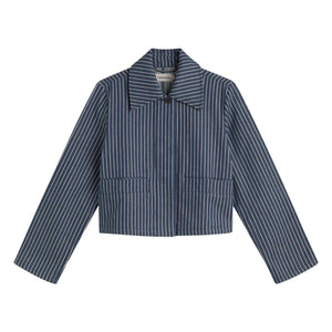 Thinking Mu - Astrid Striped Organic Cotton Jacket | Gray Blue