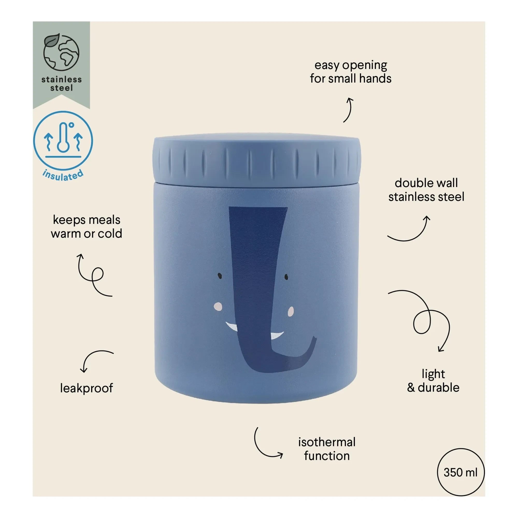 Trixie - Insulated Lunch Box 350 ml Mrs Elephant | Blue